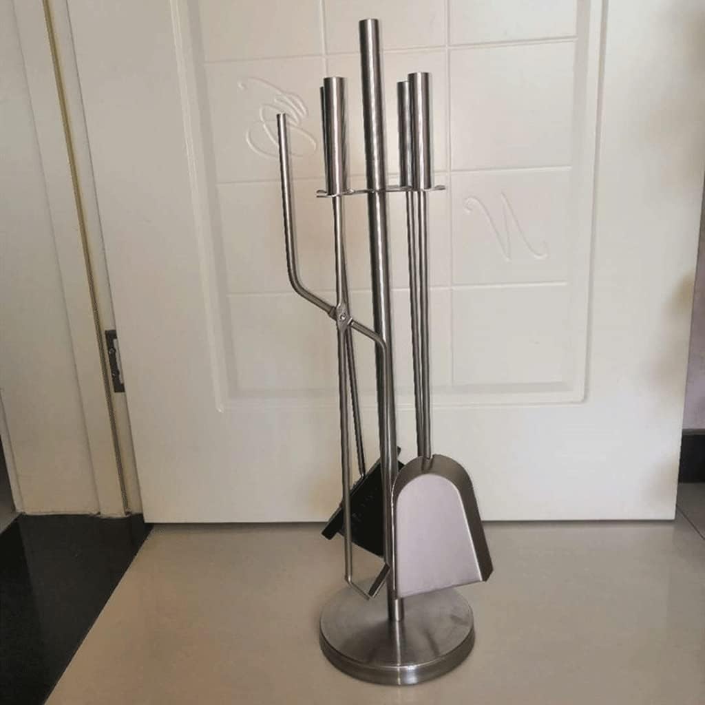 Fireplace Tool Set Poker Stand 5-Piece Fireplace Tool Cast Iron Indoor Log Holder Outdoor Indoor Fire Tongs Spade Broom Poker Wood Wood Hearth Accessories Outdoor Indoor Chimney Stand, Firep