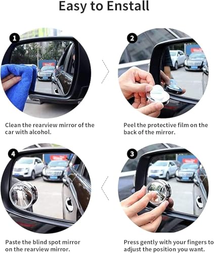 Image of HD Glass Blind Spot Mirror Round 360 Side view Blindspot with Frame, Self-Adhesive for unniversal car Fit with Adjustable Angle, Easy Installation (SILVER)