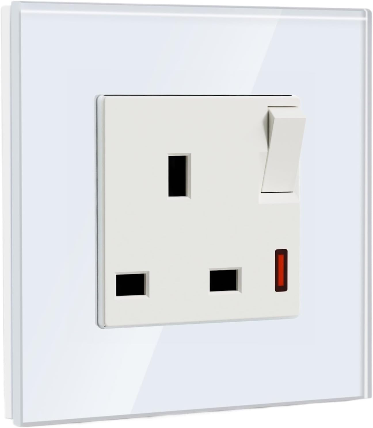 Single UK Wall Socket Double Power Sockets Triple Electric Outlets UK Standard with Switch Indicator Light Glass Panel 13A(86mm White)