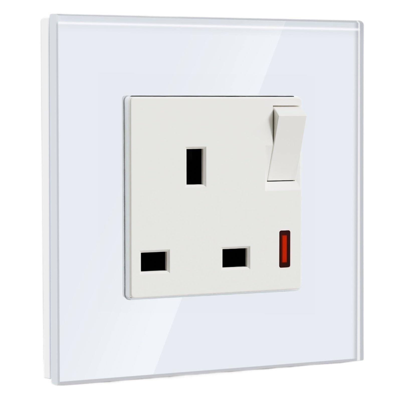 Single UK Wall Socket Double Power Sockets Triple Electric Outlets UK Standard with Switch Indicator Light Glass Panel 13A(86mm White)