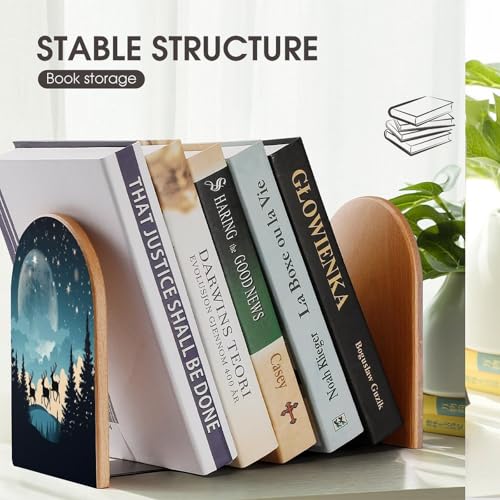 Sujetalibros decorativos de madera navideños para decorar estantes de invierno 8