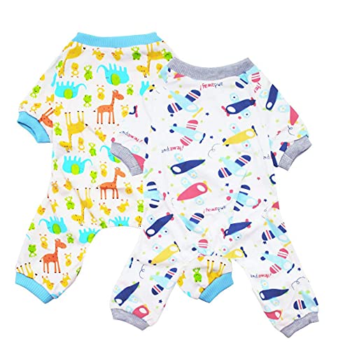 Scheppend 2-Pack Pet Clothes Puppy Cute Pajamas Dogs Cotton Rompers Cats Jumpsuits Cosy Apparel Dog Shirt Small Canine Costumes, Plane & Giraffe XL