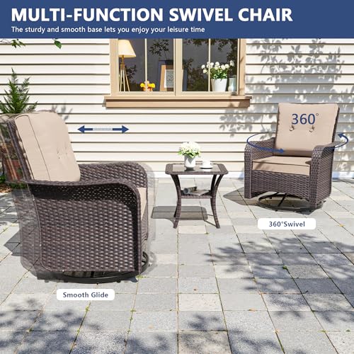 Image of 16 PCS Outdoor Patio Furniture Set,Outdoor Sectional Furniture with 45 inch 55000 BTU Gas Propane Fire Pit Table,All Weather PE Rattan Wicker Patio Conversation Set,Swivel Rocking Chairs Set,Sand
