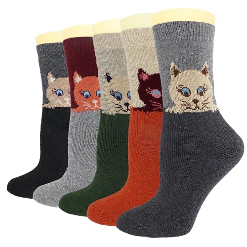Yqhmt Wool Socks For Women Gifts Winter Warm Thick Thermal Crew Socks Funny Cat Animal Socks Stocking Stuffers cover
