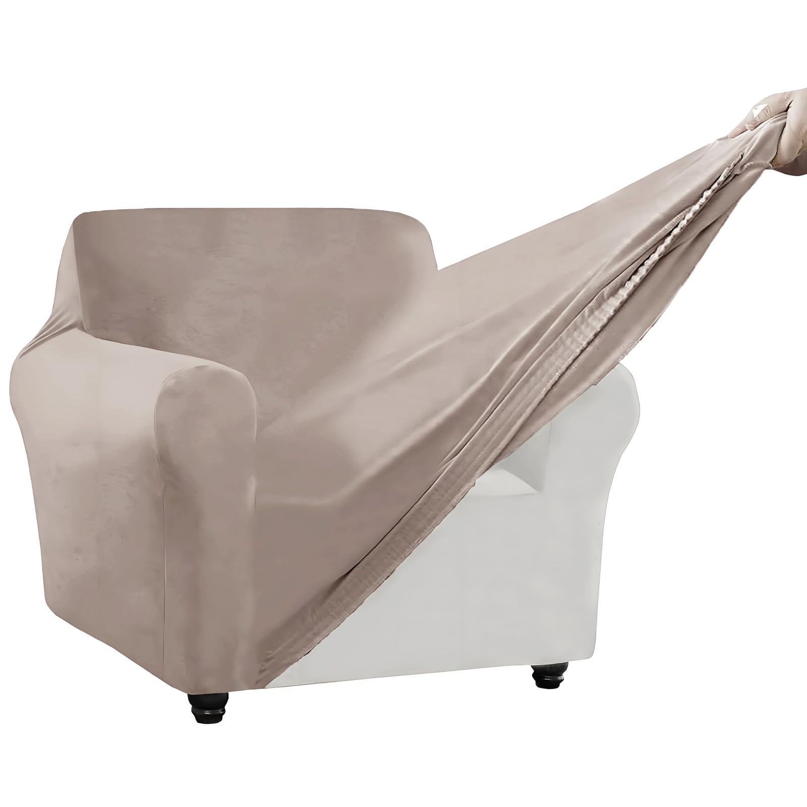 SYLC Stretch Ektorp Sofa Cover, Velvet Sofa Covers 1/2/3/4 Seater with Seat Cover and Back Cover, Non-slip Settee Covers Well-fitted (khaki,80-120cm 1pc)