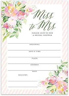 DB Party Studio Bridal Shower Miss to Mrs Pretty Floral Fill In Blank Invitations with Envelopes ( Pack of 25 ) Large 5x7