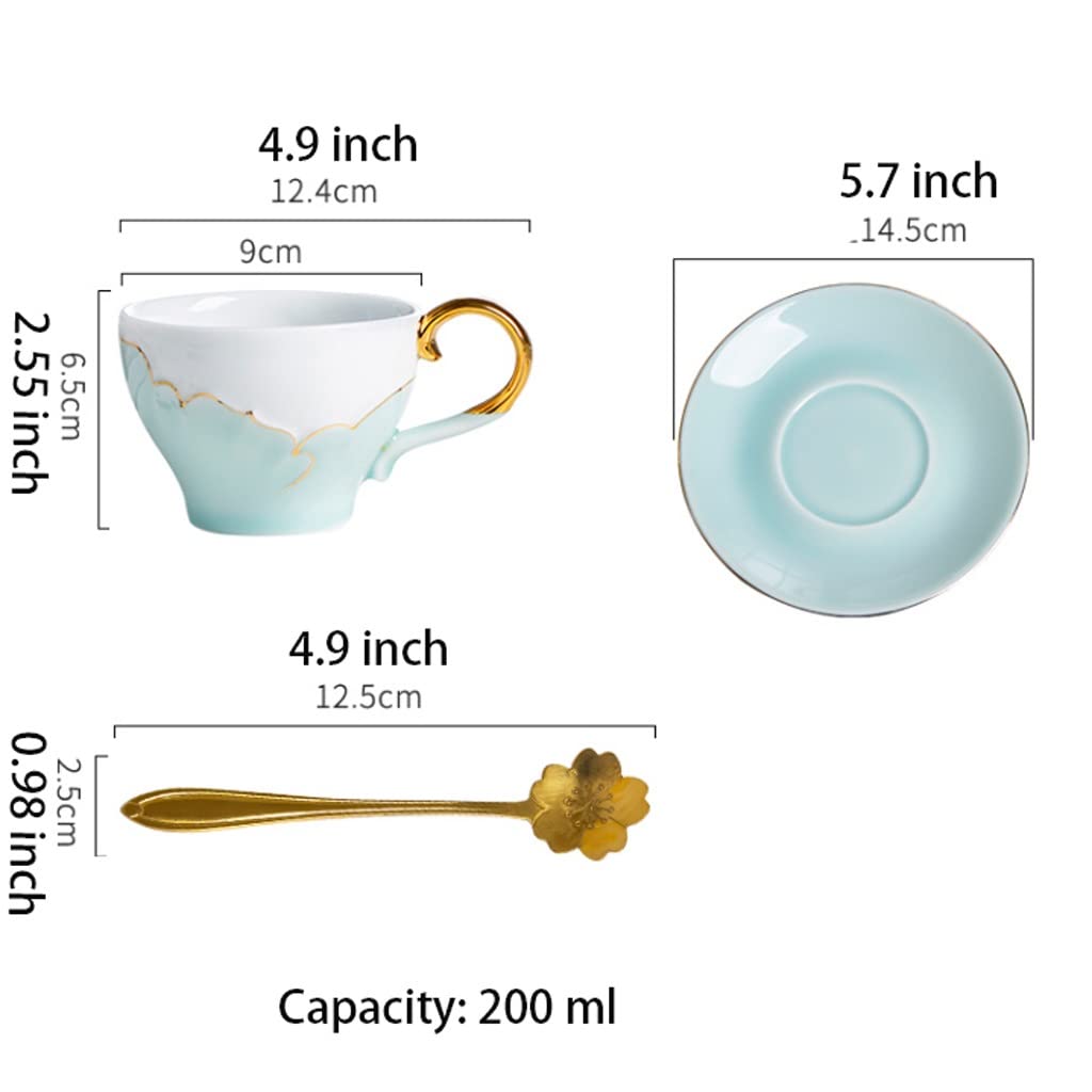 Tazas de Té Tazas Desayuno Taza de café, juego de taza de té y platillo, taza de café de 200 ml/6,7 Oz, taza de té con juego de cuchara y platillo, regalo de tazas de té de leche y café Tazas Tazas de