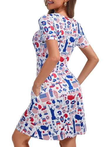 Image of 4th of July Dress Women Cut Out Casual Summer Short Sleeve Sundress Patriotic USA Shirts American Flag Outfits