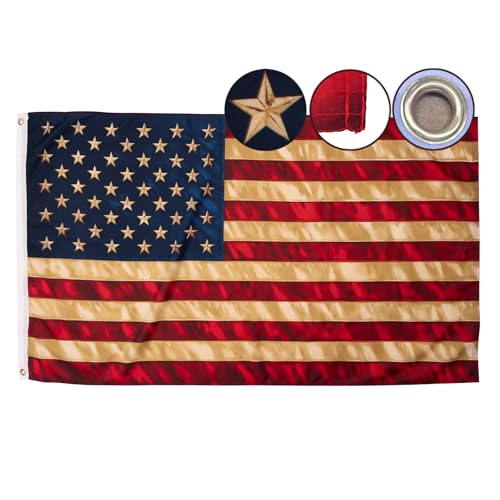 ROTERDON Vintage American Flag 4x6 FT Tea Stained American Flags for Outside Stars and Stitch Hemmings Antiqued Early USA Banner for wall 4th of july
