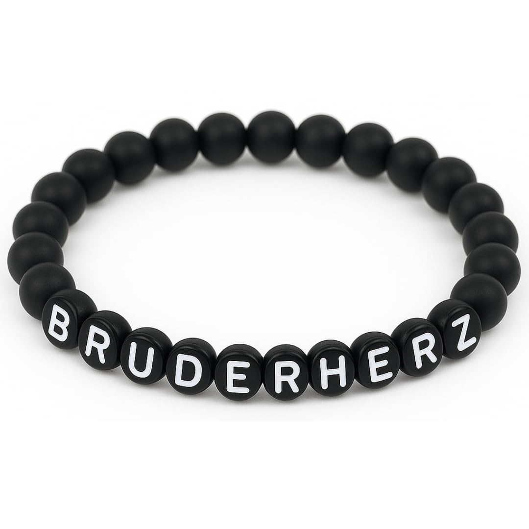 ONDEGO® Bruder Armband Onyx schwarz – personalisiertes BRUDERHERZ Armband – Naturstein Herrenarmband elastisch – Geschenk Männer, Bruder, Geburtstag, Weihnachten – Perlenarmband
