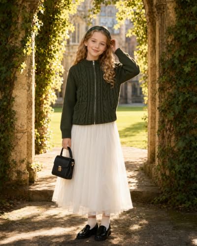 Image of GRACE KARIN Girls Knit Cardigan Sweater Zip Long Sleeve Kids School Uniform Fall Jacket Size 6-14