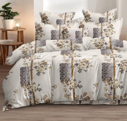 Image of DECOR2ADMIRE 300 TC Super King Size Glace Cotton Printed Bedsheet with 2 Pillow Covers - 108 inch x 108 inch (275cm x 275cm) - Available in Multiple Elegant Designs (Heritage Rose Pattern)