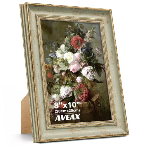 Image of 8x10 Picture Frame Green with Elegant Gold Edge Real Glass Vintage Frame