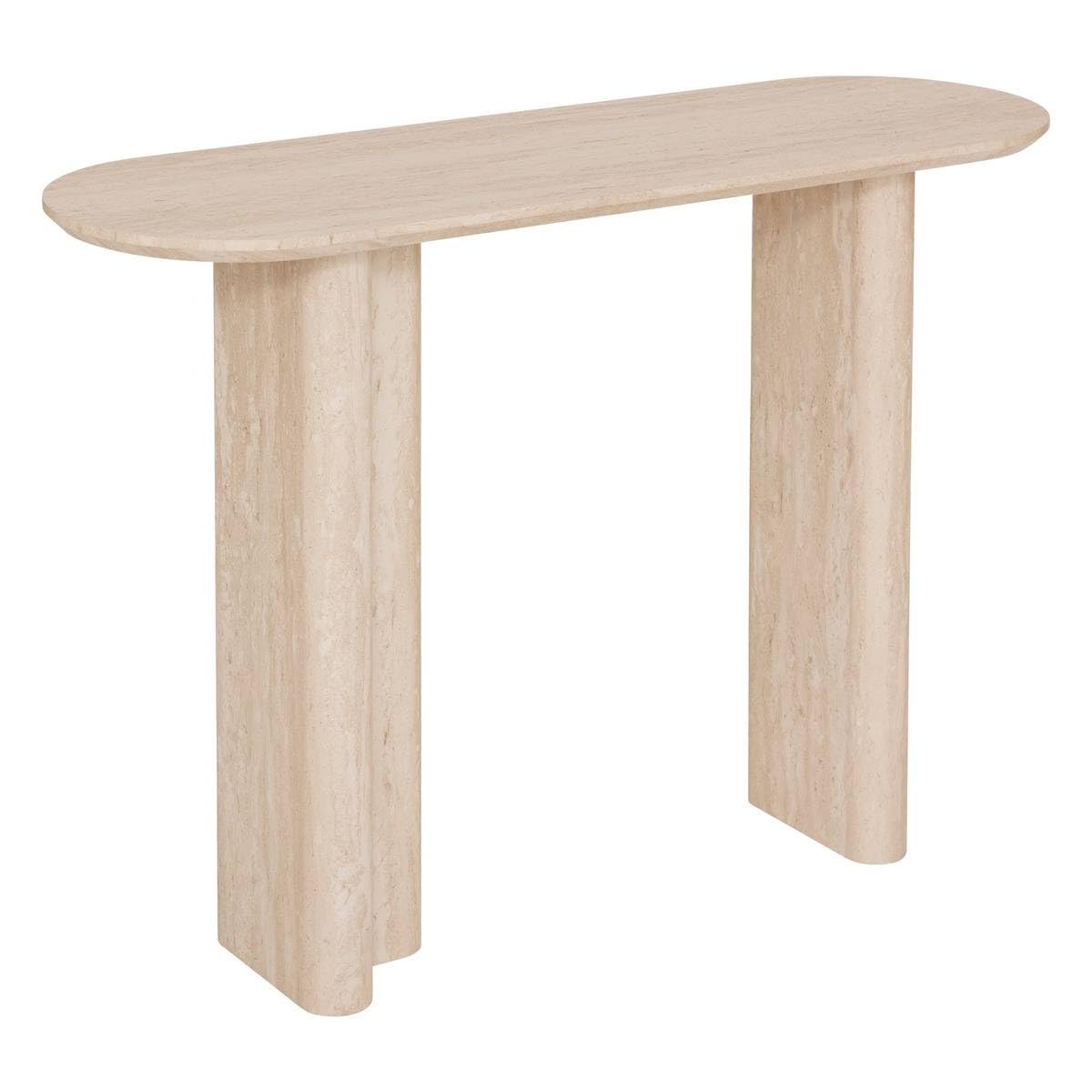 Atmosphera - Console Anaya – Meuble d’Entrée Design Moderne – Plateau Ovale Effet Travertin – Bois Beige avec Finition Mate – 110x35cm