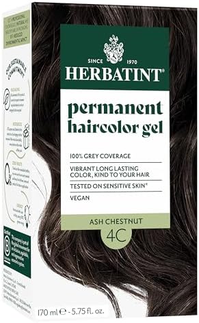 Herbatint Permanent Hair Dye For Women - 4C Ash Chestnut - For Up To 100% Gray Coverage of Resistant Gray Hair - Ammonia-Free, Alcohol-Free & Vegan - Salon Influenced Hair Color 5.75 fl oz