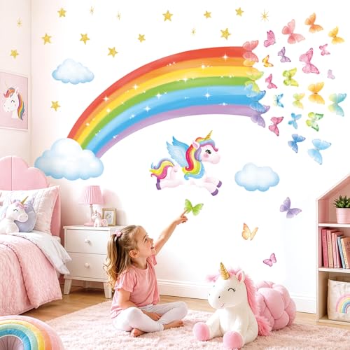 Adhesivos de Pared DECOWALL Arcoiris Unicornio para Niños