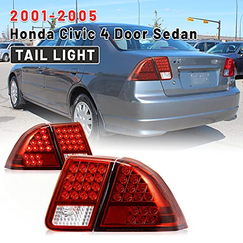 AUTOWIKI Tail Lamp For 2001-2005 Honda Civic 4 Door Sedan LED Tail Lights Assemblies 1 Pair