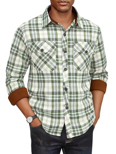 Mens Flannel Shirt Long Sleeve Soft Smooth Plaid Shirts Casual Button Down with Pocket Regular Fit Tops