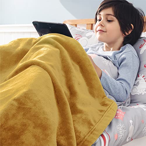 Image of Bedsure GentleSoft Bedding Fleece Blanket for Girls and Boys - Soft Cozy Cute Small Throw Blankets for Travel, 43x55 Inches, Gold