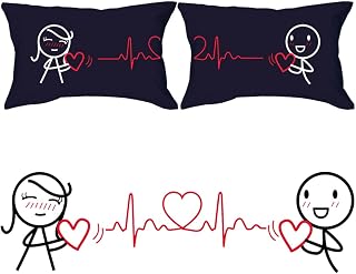 BoldLoft Love You Every Beat of My Heart Couple Pillowcases (Dark Blue) - Gifts for Couples, Love Pillow Covers, Romantic His and Hers Home Decor