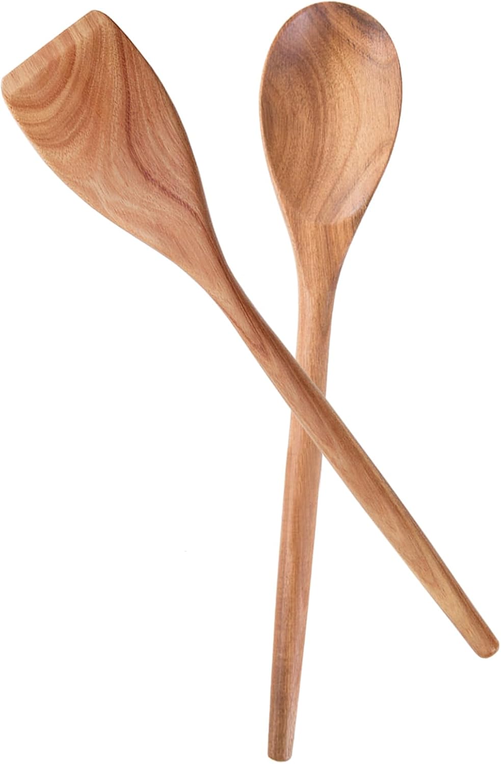 2PCS Acacia Wooden Spoons For Cooking-14 Inch Smooth Finish Cooking Spoons-Comfortable Grip Wood Spoons for Cooking - Non-Stick Cooking Utensils (Spoon + Cooking Spatula)