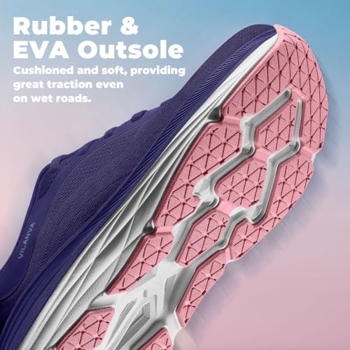 Image of Vilanva Women's Comfortable Walking Shoes Cushion Running Tennis Shoes Non-Slip Workout Gym Athletic Breathable Trendy Fashion Sneakers