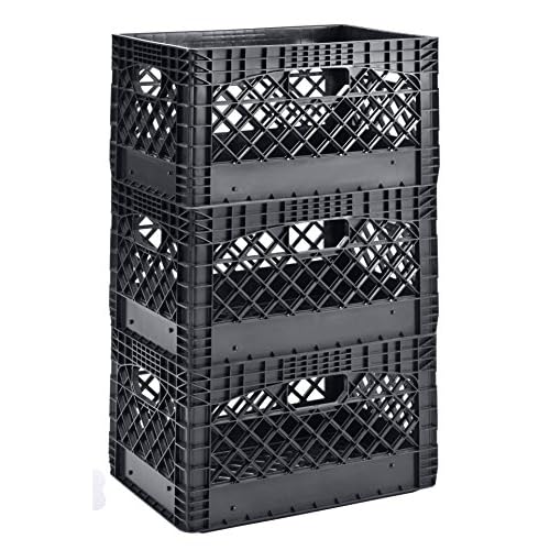 Muscle Rack PMK24QTB-3 24 Quart 3 Pack Black Heavy Duty Rectangular Stackable Dairy Milk Crates, 11″ Height, 19″ Width