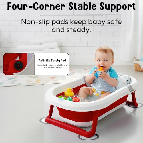 Image of StarAndDaisy Bath Tub for Baby 0-3 Years /Foldable Bath tub for Kids with Cushion, Space Saving Design, Newborn Baby Folding Bathing Tub Girls & Boys, Easy to Store -Red