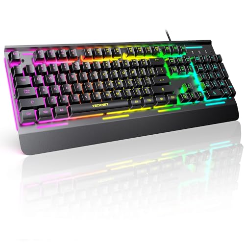 TECKNET Wired Gaming Keyboard, 2.4G USB Computer Keyboards, 7-Color & 4 Modes Backlit, Whisper Quiet...
