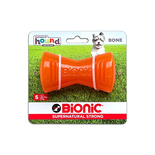 Bionic by Outward Hound Tough Dog Bone, Durable Chew Toy for Dogs, Small, Orange