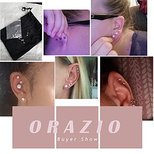 Orazio 8 Pairs 18G Stainless Steel Ear Stud Piercing Barbell Studs Earrings Round Cubic Zirconia Inlaid #TOP5
