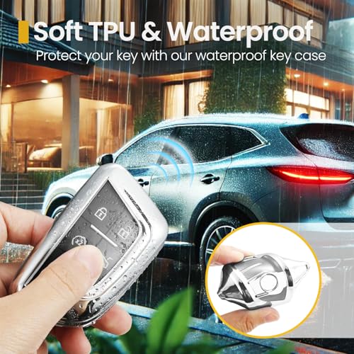 Image of Key Fob Cover for Cadillac, Silver PU Braided Loop