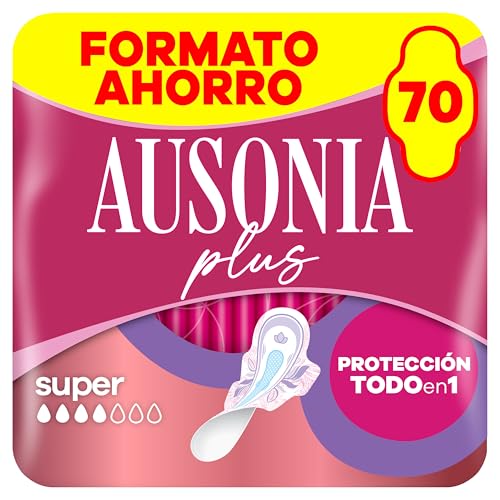 Ausonia Compresas Ultra Plus Normal Con Alas, 70 unidades, Protección Y Ligero Aroma Todo En Uno