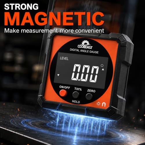 Image of Digital Angle Finder, Digital Level Angle Gauge with Backlight & Magnetic Base Compact Digital Protractor Angle Measuring Tool Inclinometer for Woodworking Construction Table Saw Gift for Men Black