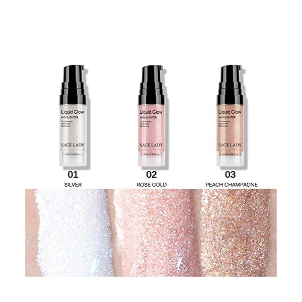 SACE-LADY-3-Pack-Liquid-Highlighter-Makeup-Set-Shimmer-And-Shine-Ultra-Smooth-Radiant-Illuminator-Kit-For-Face-Cheekbone-Body-Glow-Bronzer-Glitter-Illuminating-Highlighters-Makeups SACE LADY Liquid Highlighter Makeup Set Shimmer And Shine Ultra-Smooth Radiant Illuminator Kit For Face Cheekbone Body Glow Bronzer Glitter Illuminating Highlighters Makeups 3 Pack (3Ã6ml/0.2Fl Oz)