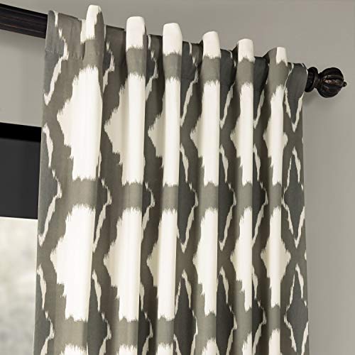 Image of HPD Half Price Drapes Printed Curtains Luxury Geometric Ikat Cotton Curtains 84 Inches Long (1 Panel) Room Darkening Window Curtains for Bedroom & Living Room, 50W x 84L, Beige Geometric Ikat