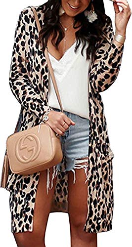 Image of Womens Leopard Print Cardigan Lightweight Long Sleeve Open Front Fall Cardigans S-XXL