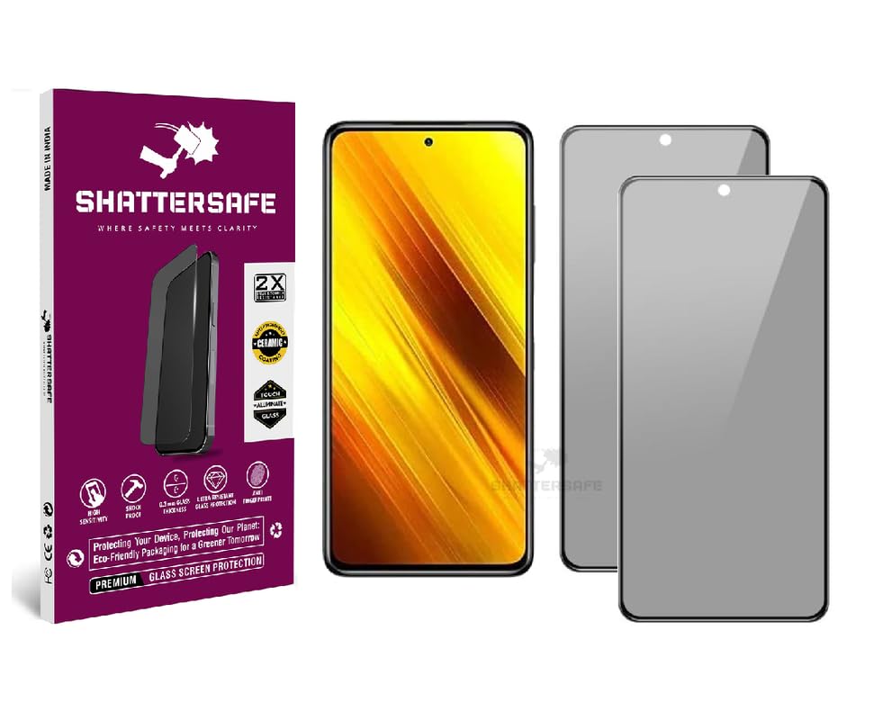 Image of Anti-Spy Privacy Tempered Glass Compatible For Poco X3 / X3 Pro / X4 Pro 5G [Pack of 2]. Anti-Scratch, Edge-to-Edge Protection With Easy Installation Kit & Case Friendly Fit.