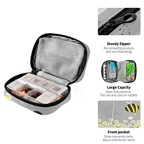 Image of Naanle Cartoon Daisy Bee Pill Box 7 Day Pill Case Travel Pill Organizer Bag with Zipper Portable Weekly Case Compact Size for Vitamin Supplement Holder