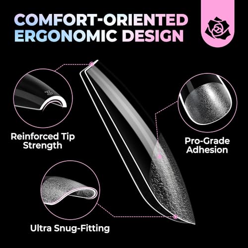 Image of UNA GELLA Coffin Gel Nail Tips Medium 15 Sizes 300PCS Pre-Etched Clear Fake Nail Tips Easy DIY Salon Medium Coffin Press On Nails Snug Fit Full False Acrylic Tips Extensions Long-Lasting Hold