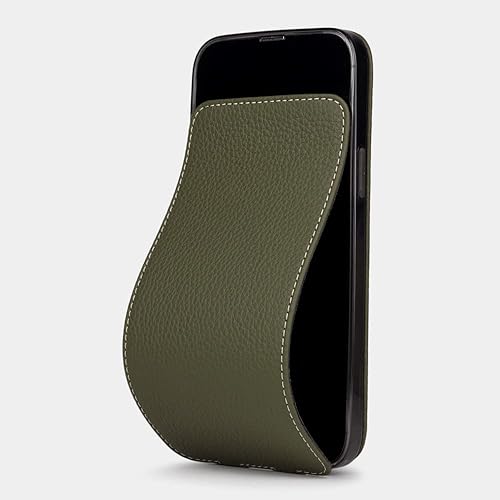 Funda de piel protectora para iPhone 14 Pro Max - Modelo patentado - Ultra fina - Fabricada en Francia con piel natural - Verde