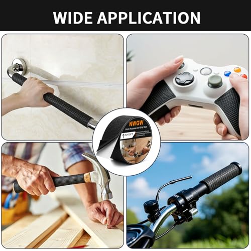 Image of Rubber Grip Tape, 1IN x 10FT Strong Adhesive Anti Slip Tape, Waterproof Heat Resistant Textured Surface for Enhanced Grip on Tools, Handlebars, Fitness Equipment & Slippery Handles (Black)