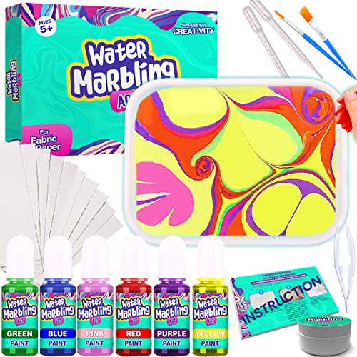 Peertoys Marbling Arts and Crafts Supplies - Spin Art DIY Marble Painting Kits Stem Toys Gifts Set Kids Adults Girls Boys Tweens with Water Tray Paint Brushes Papers (Large)