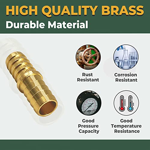 Lionmax Hose Barb Fitting 3 Pcs, 5/8 Inch To 5/8 Inch Barb Hose Id, Barb Splicer Mender, Brass Barb Union Hose Fittings, With 6 Hose Clamps, For Air/Water/Fuel/Oil #TOP2