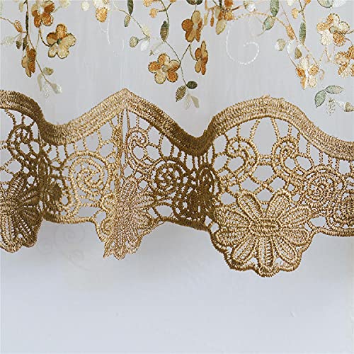 Brown Cafe Curtains For Kitchen Bathroom 36 Inches Length Curtains With Valance Embroidered Lace Border Cotton Blend Rod Pocket Light Filtering Window Treatment Swags Tier Set Of 3 Panels #TOP1