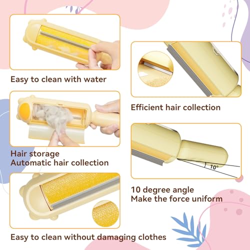 Image of Pet Hair Remover for Couch- Dog Hair Remover, Cat Hair Remover for Couch, Furniture, Carpet, Car Seat, Reusable Roller with Self-Cleaning Base- Upgraded Animal Fur Removal Tool(Yellow
