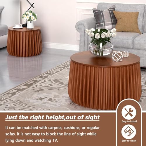 Table basse ronde cannelée gain de place : ensemble de 2 tables avec coffre - 8
