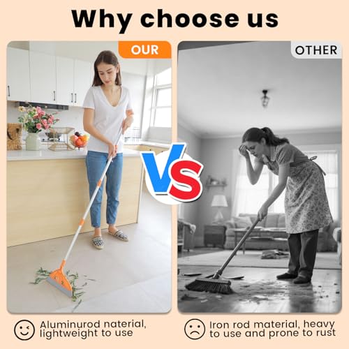 Image of Multifunction Magic Rubber Air Broom, Replaceable Silicone Floor Squeegee, Sweeper and Scrape 2 in 1 Household Cleaning Squeegee Broom for Floor, Bathroom, Kitchens, Tile, Glass (Orange)