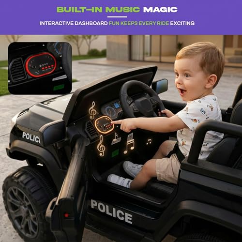 Image of Baybee RogueX Police Edition Battery Operated Jeep for Kids with Parental Control, Baby Ride On Electric Car with RGB Lights, Music & Swing Mode, Rechargeable Battery Car for Kids 2 to 6 Years (Black)