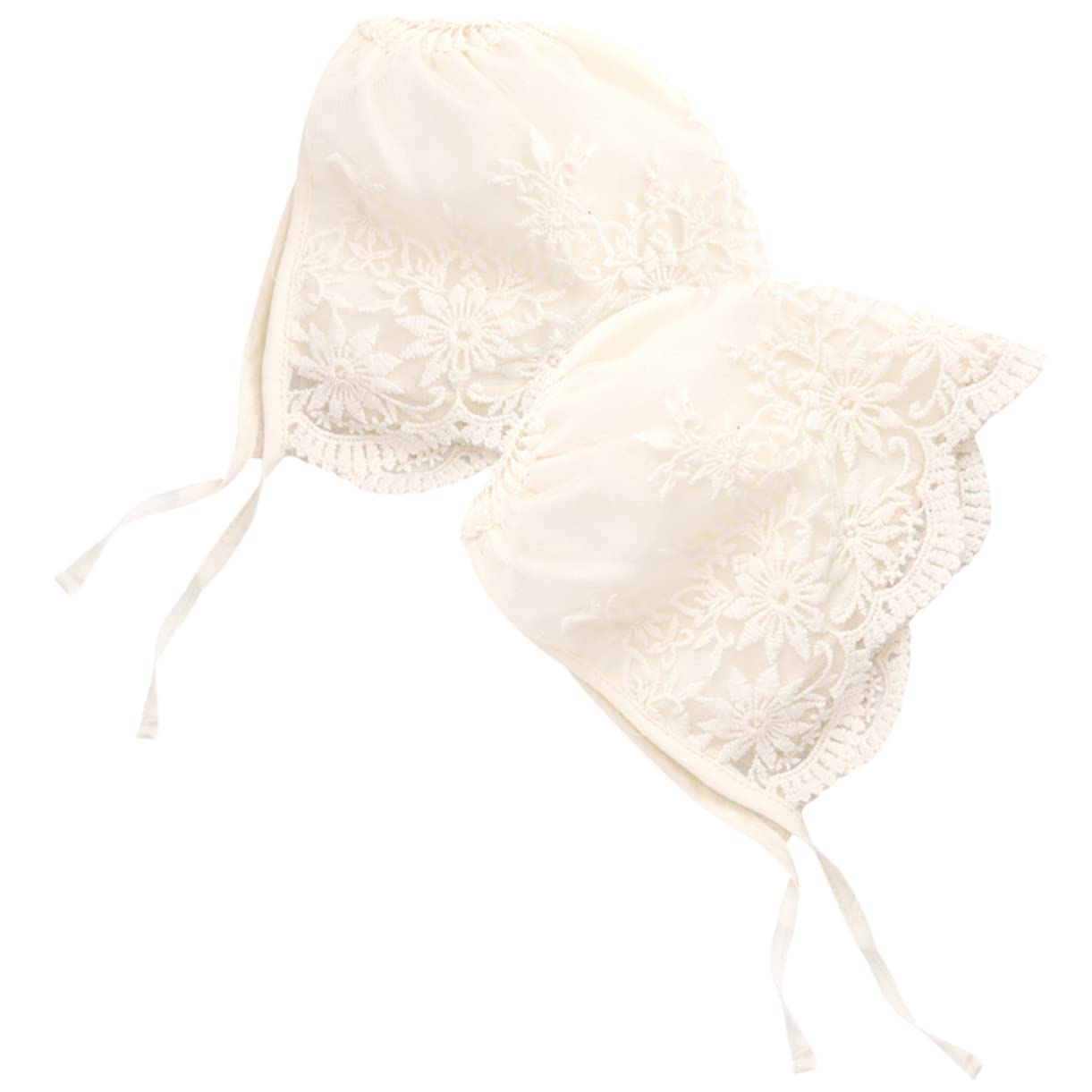 Gorros para Recién Nacidos de Niña 2piezas de Encaje Beige Ajuste Cómodo y Suave Piel, Ideales para Fiesta Verano y Ocasiones Obsequios como Bautizos